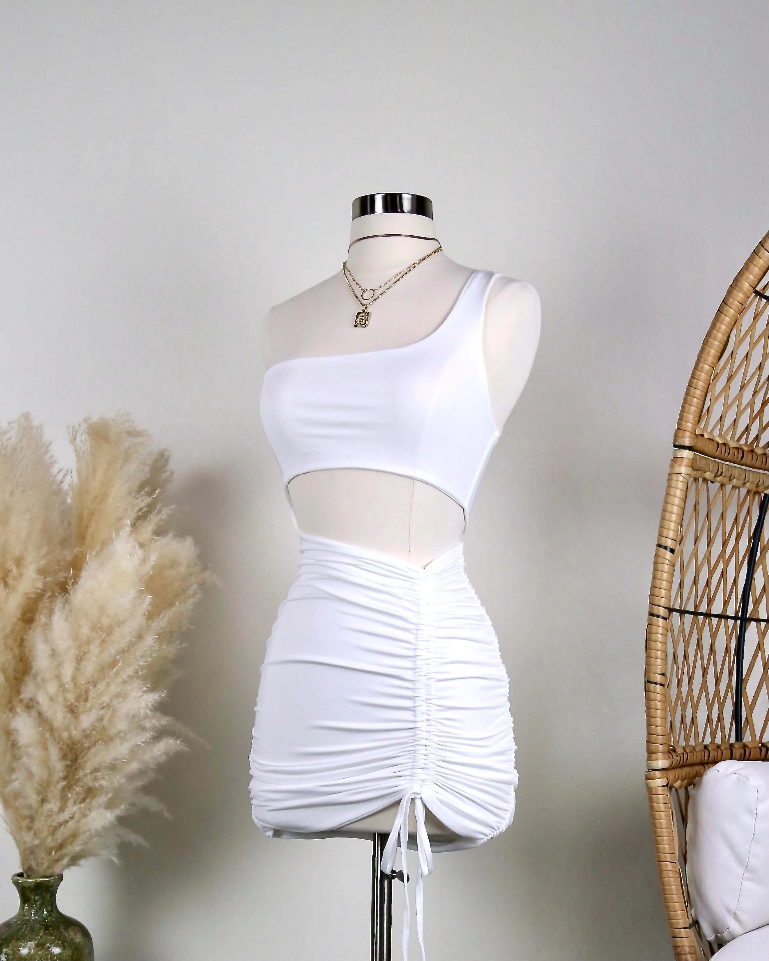 Seamless One Shoulder Ruched Mini Dress in More Colors