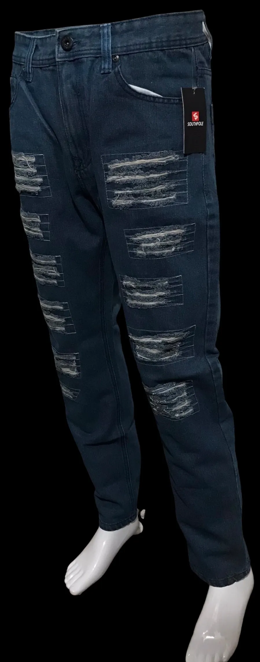 ^SOUTHPOLE^ (BLUE) RIPPED DENIM FOR MEN (34'' X 32'') (CARROT CUT)
