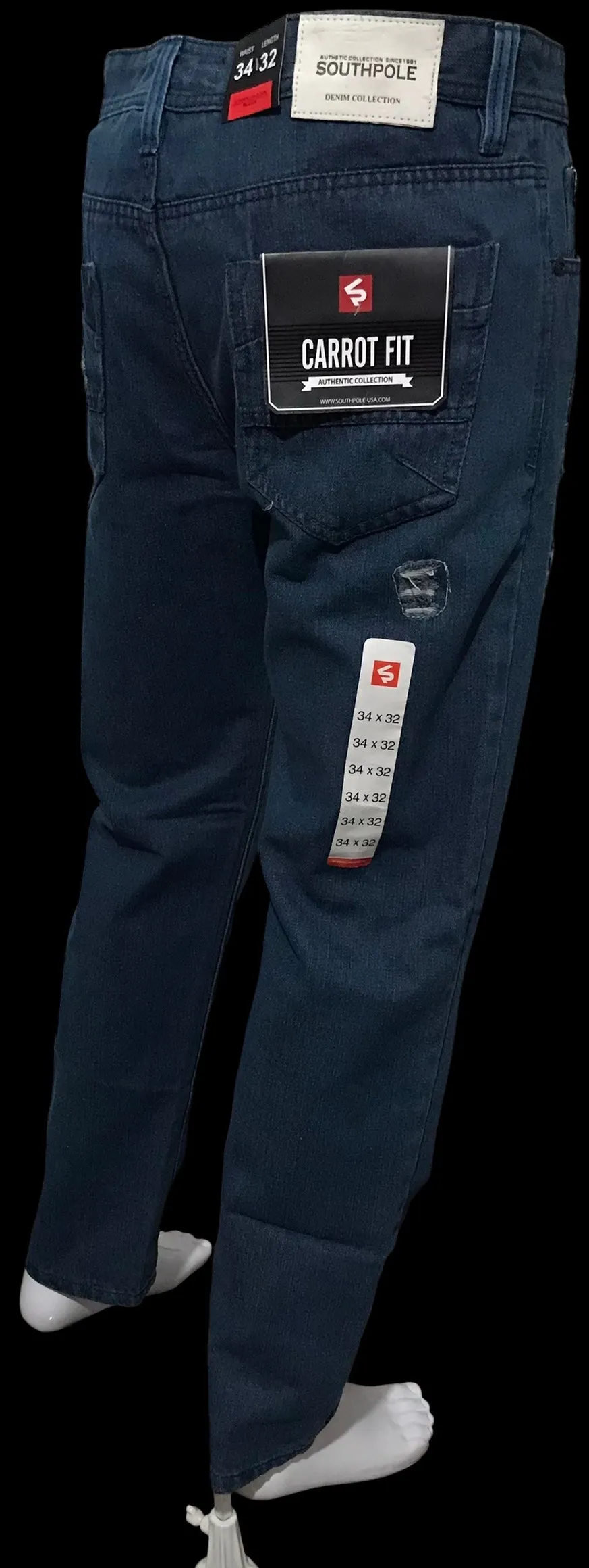 ^SOUTHPOLE^ (BLUE) RIPPED DENIM FOR MEN (34'' X 32'') (CARROT CUT)