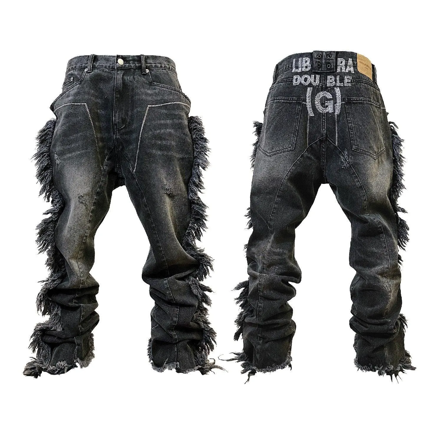 Tassel Destroyed Deconstructed Erosion Embroidery Washed Jeans