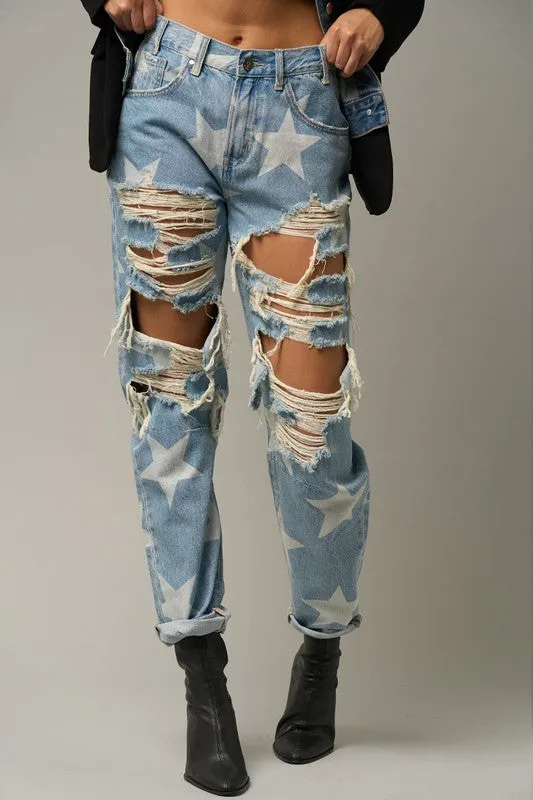 TEEK - Star Print Slouch Jeans