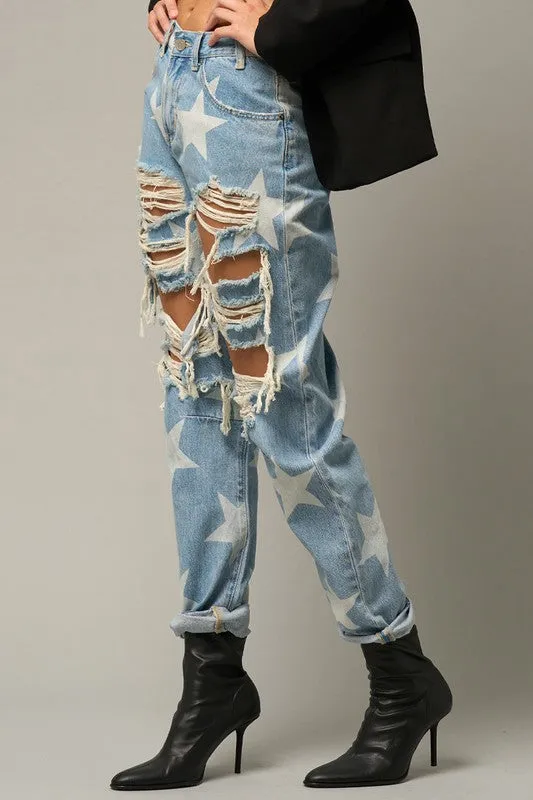 TEEK - Star Print Slouch Jeans
