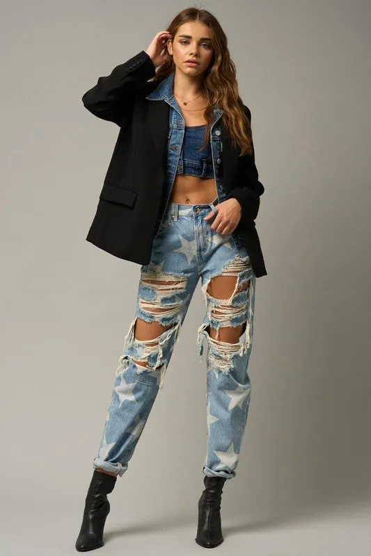 TEEK - Star Print Slouch Jeans