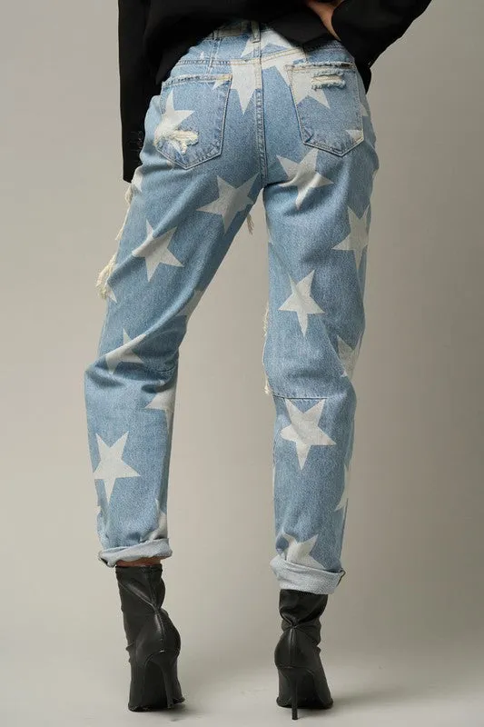 TEEK - Star Print Slouch Jeans