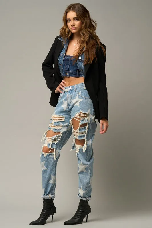 TEEK - Star Print Slouch Jeans