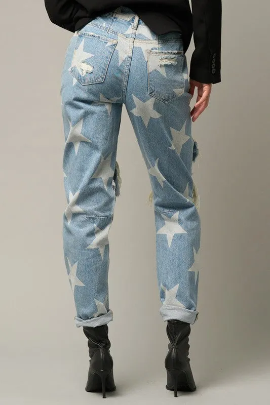 TEEK - Star Print Slouch Jeans