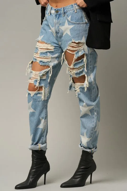 TEEK - Star Print Slouch Jeans