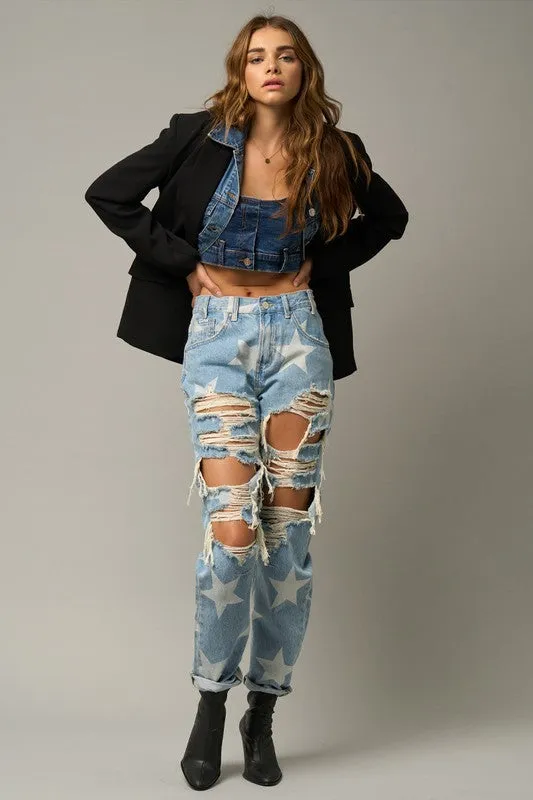 TEEK - Star Print Slouch Jeans