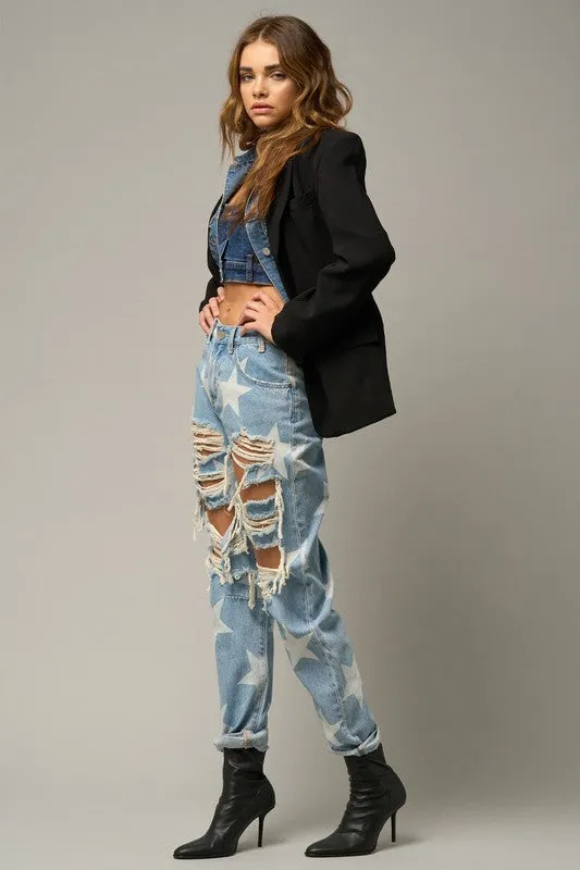 TEEK - Star Print Slouch Jeans