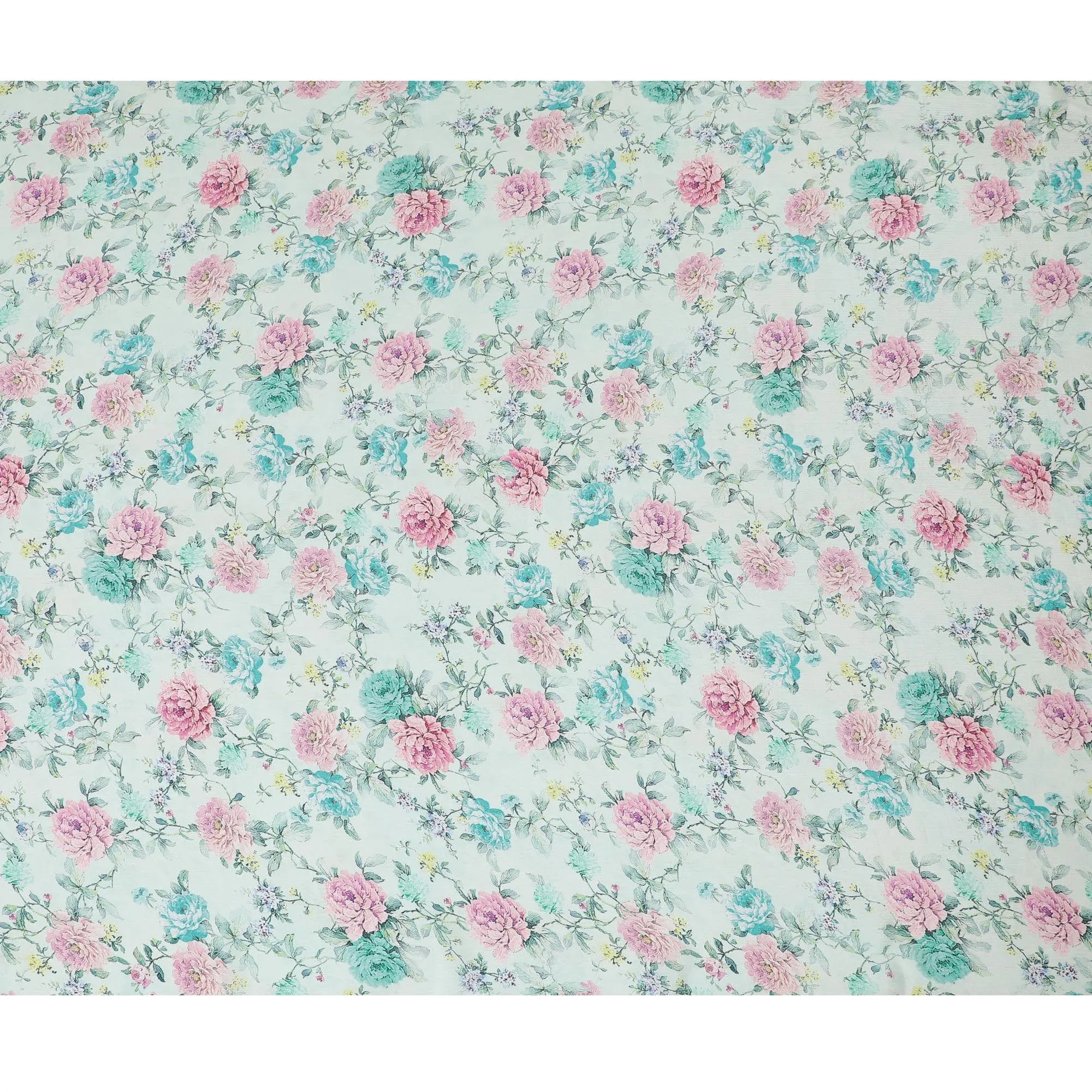 Turquoise viscose crepe fabric with multicolor print in floral design-D15699