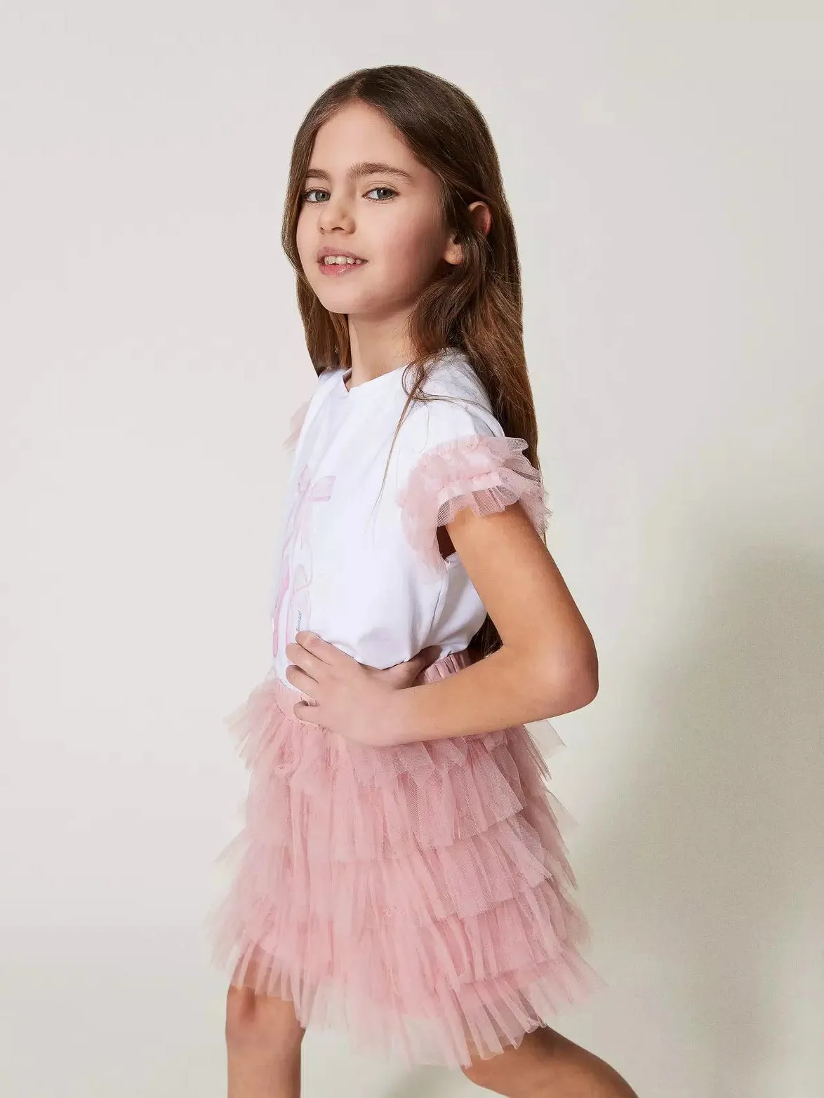 Twinset-Girl's ruffled tulle skirt and T-shirt-set-251GJ2QS2