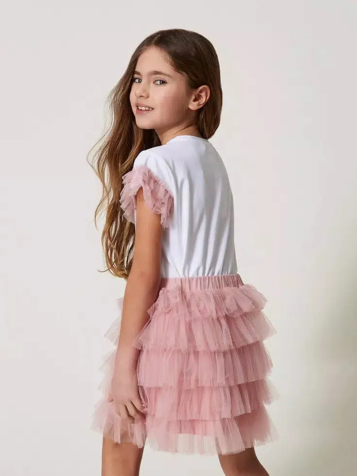 Twinset-Girl's ruffled tulle skirt and T-shirt-set-251GJ2QS2