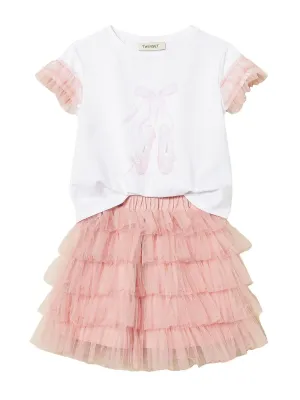Twinset-Girl's ruffled tulle skirt and T-shirt-set-251GJ2QS2