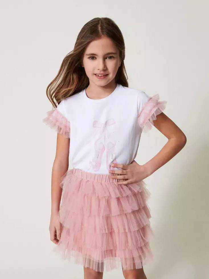 Twinset-Girl's ruffled tulle skirt and T-shirt-set-251GJ2QS2