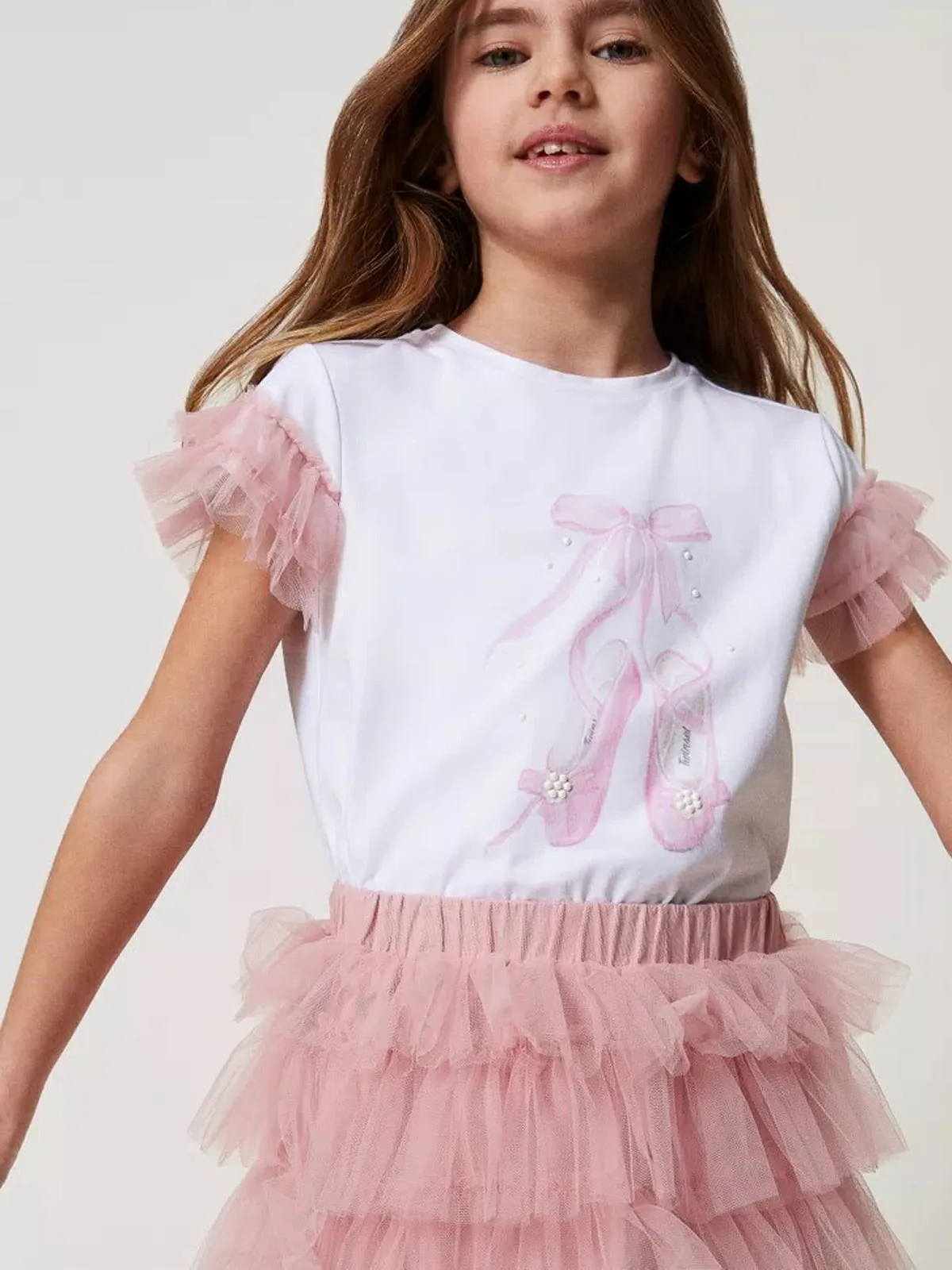Twinset-Girl's ruffled tulle skirt and T-shirt-set-251GJ2QS2