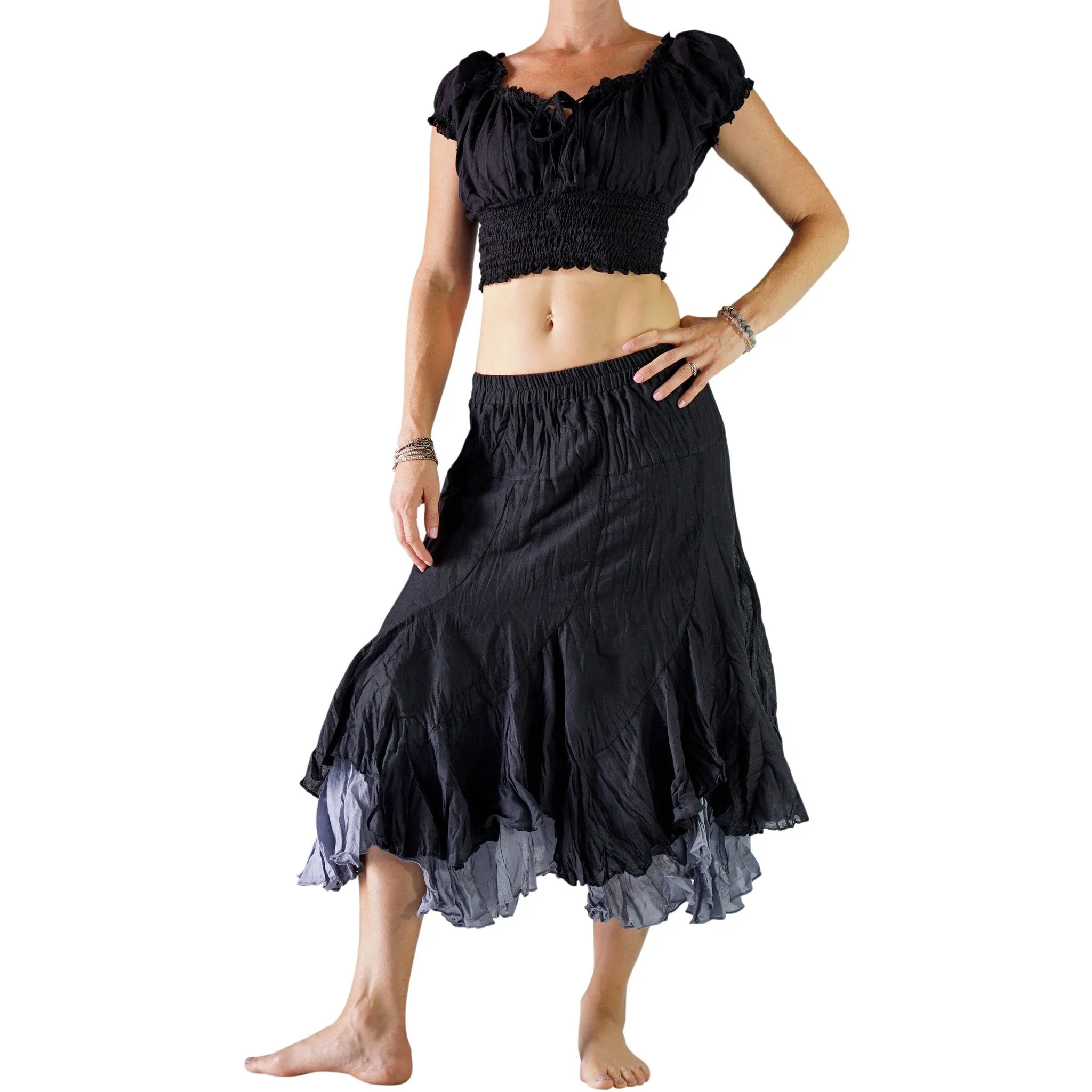 'Two Layer' Renaissance Skirt - Black/Gray