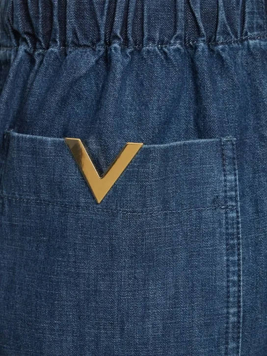 Valentino   V logo denim chambray mini shorts 