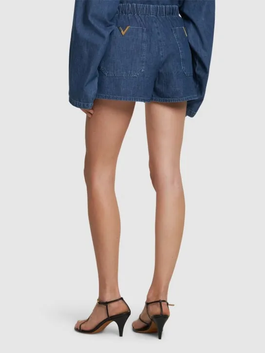 Valentino   V logo denim chambray mini shorts 