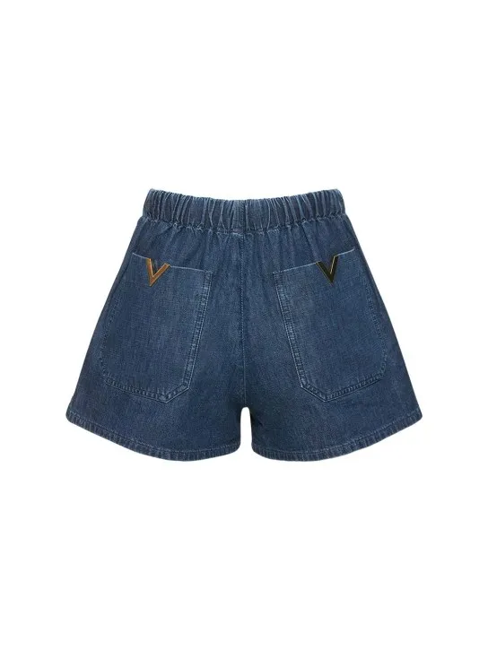 Valentino   V logo denim chambray mini shorts 