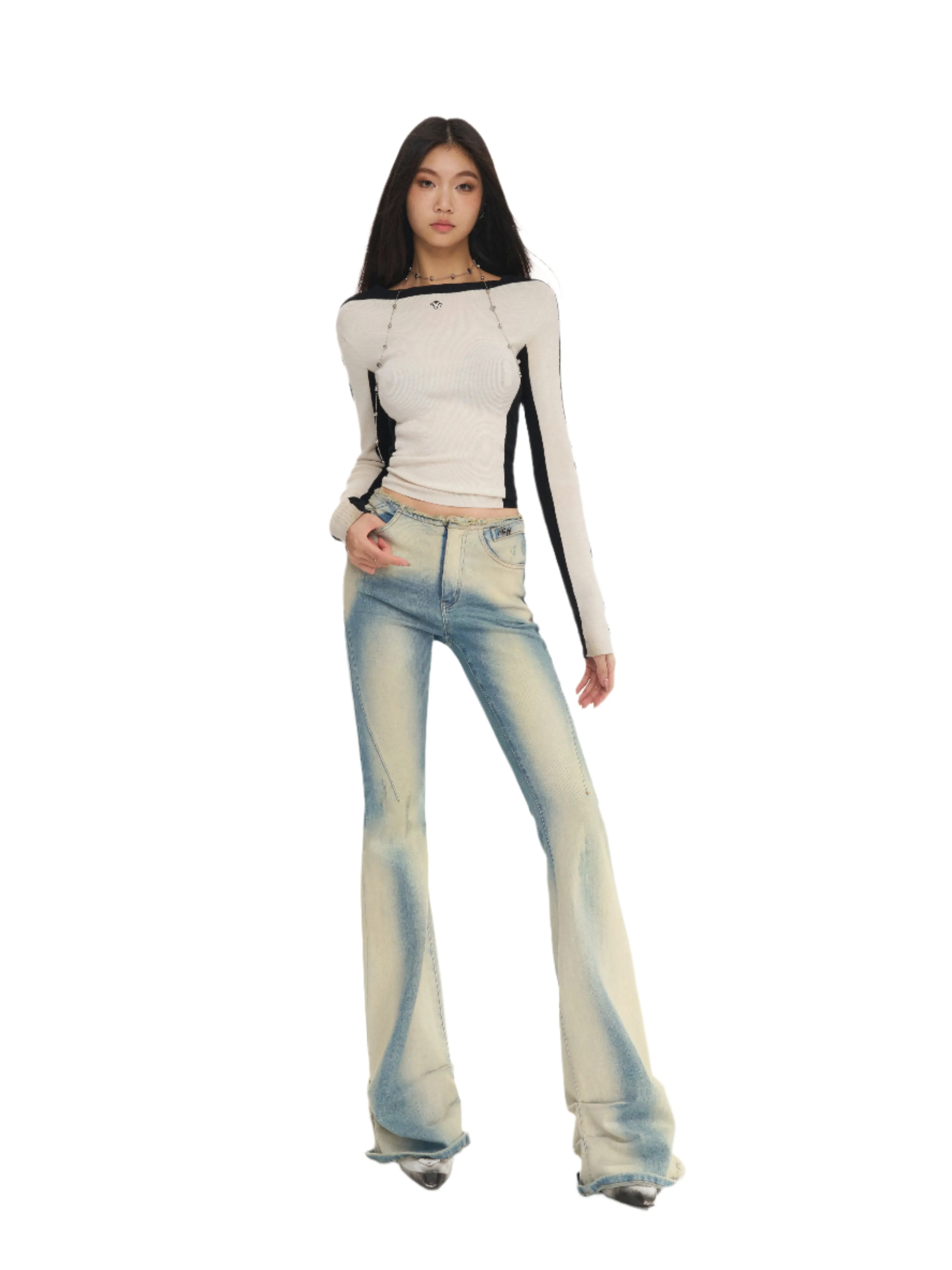 Variation Ode Washed High Elastic Bootcut Jeans