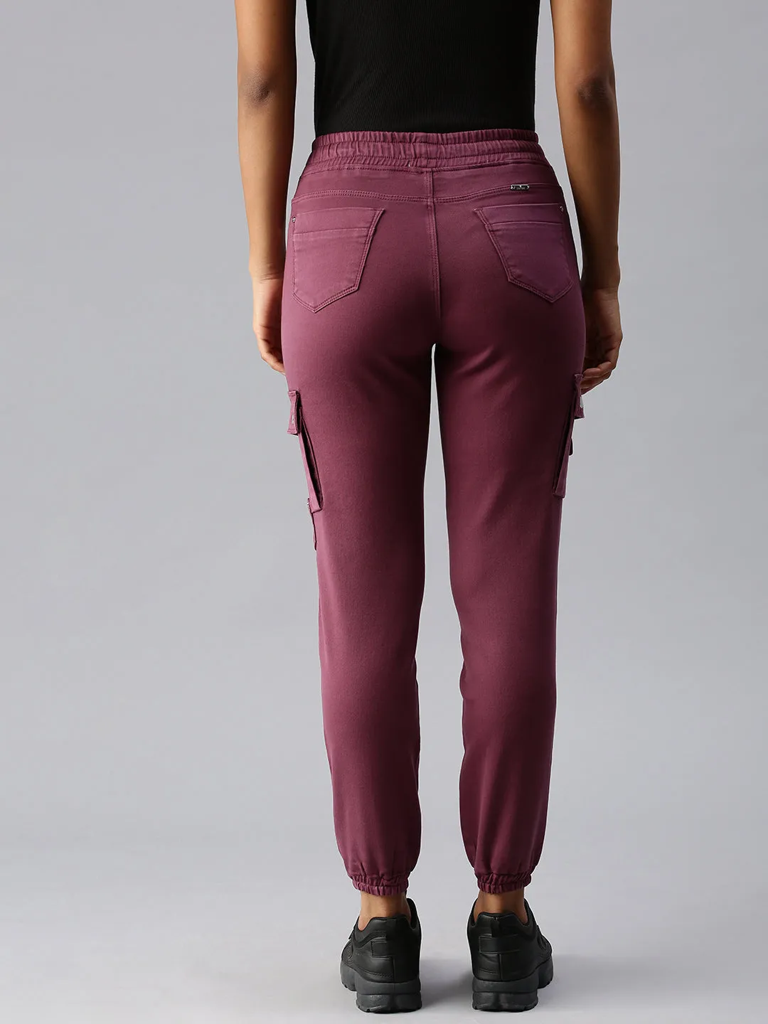 Women's Lavender Solid Jogger Denim Jeans