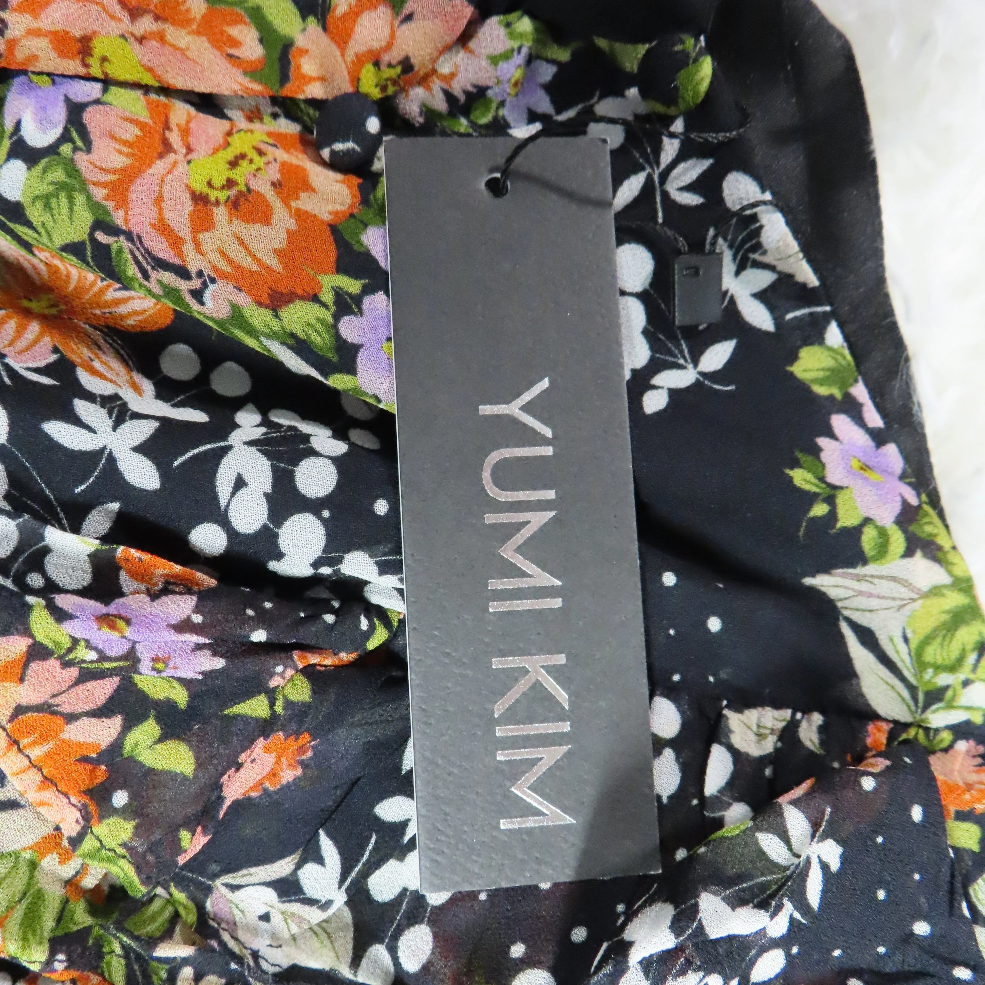 Yumi Kim Midnight Magic Black Floral Tiered Mini Eden Dress Flutter Sleeves X-Small