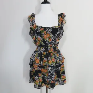 Yumi Kim Midnight Magic Black Floral Tiered Mini Eden Dress Flutter Sleeves X-Small